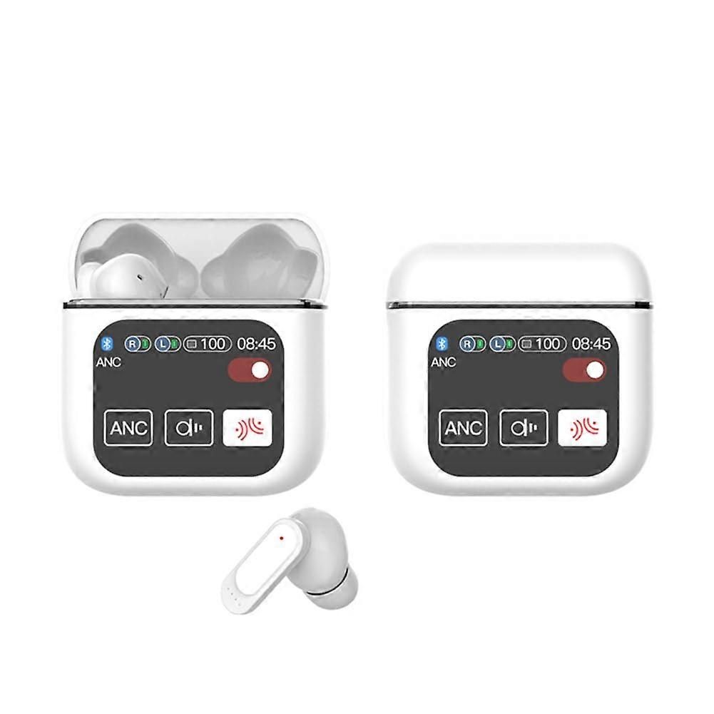 Headphones 5.4 HD Touch Screen HiFi Stereo ANC ENC Noise Canceling Digital Display White Long Battery for Running