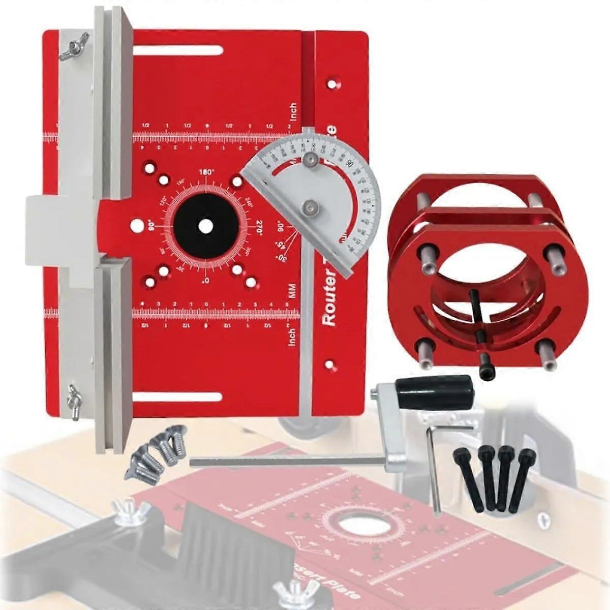 Router Lift Kit with CNC Aluminum Table Insert Plate, Dual Scales, Fits 65mm Motor, Red Set