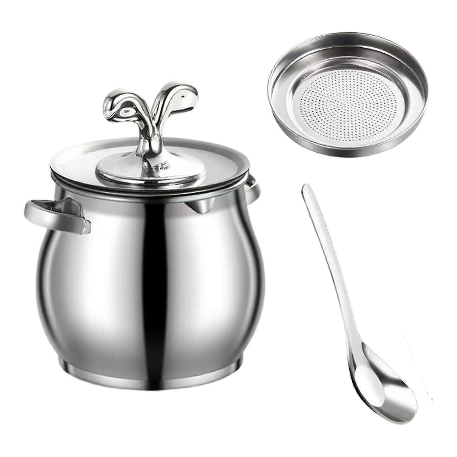 Bacon Grease Container Stainless Steel 2L with Strainer and Spatula for Efficient Kitchen Fat Storage