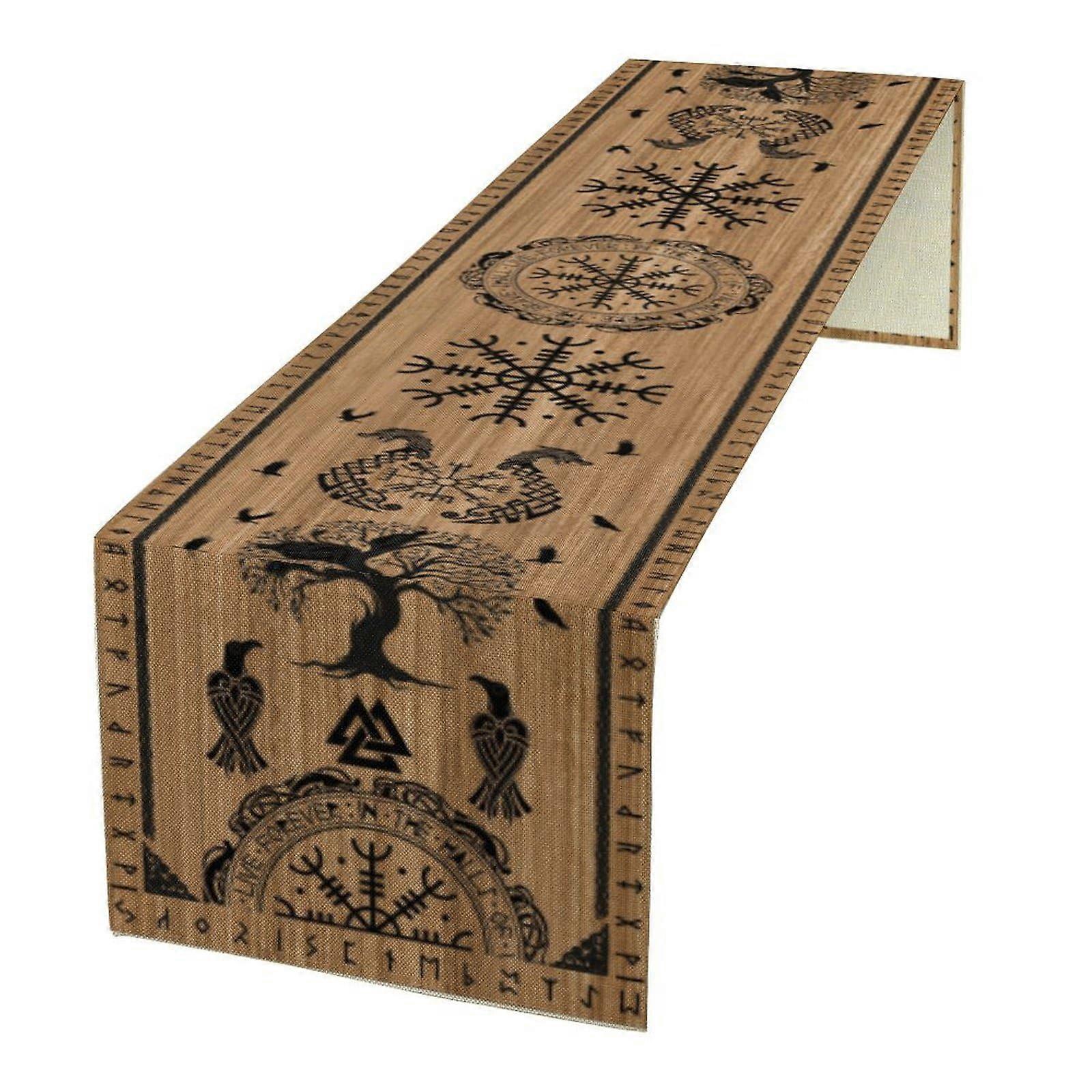 Viking Table Runner 13x36 Inch with Eagle Dragon Design, Durable Linen Dining Table Decoration