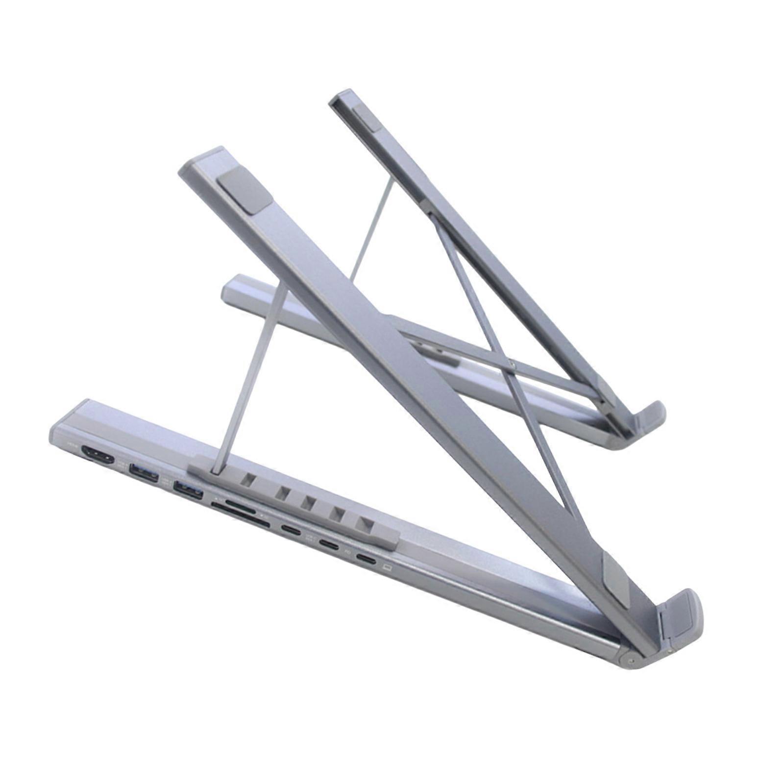 Aluminum Alloy 7 Port Foldable Notebook Stand with Docking Function Height Adjustment No External Power for Stability Multicolor