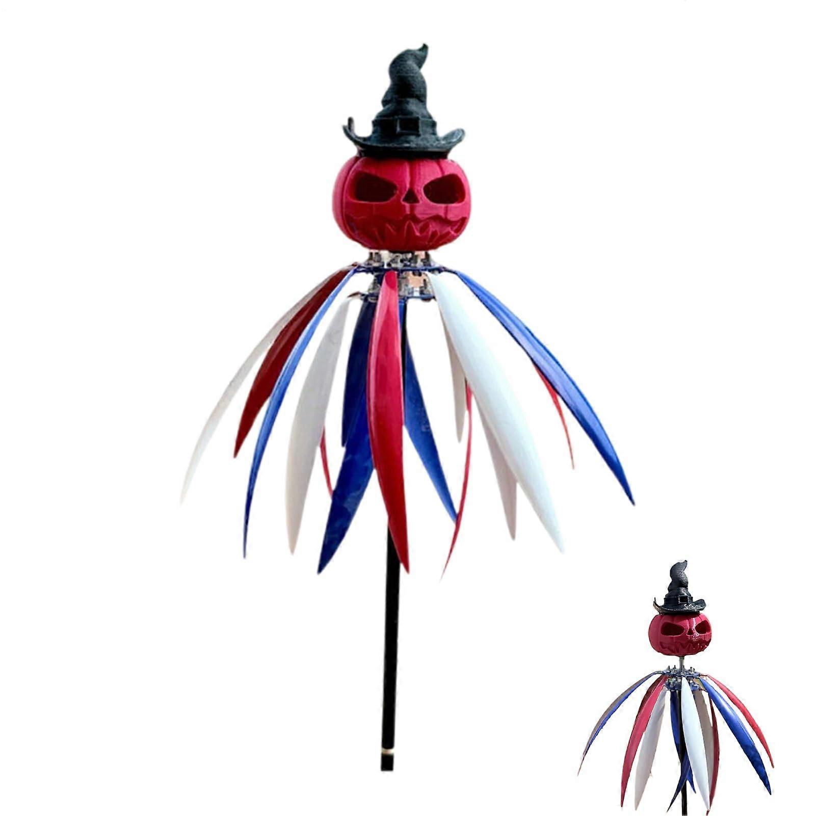 Halloween Wind Spinner Pumpkin Scarecrow Weatherproof Yard Decor with Spooky Light Effects