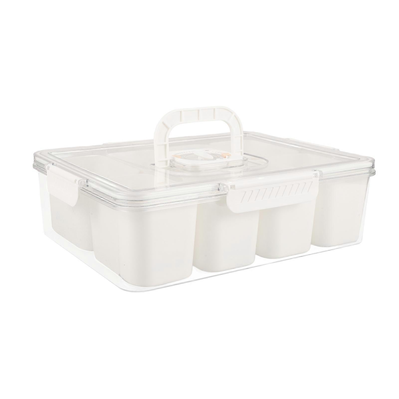 Food Storage Box Handle Divided for Home Use 2Pcs White Plastic