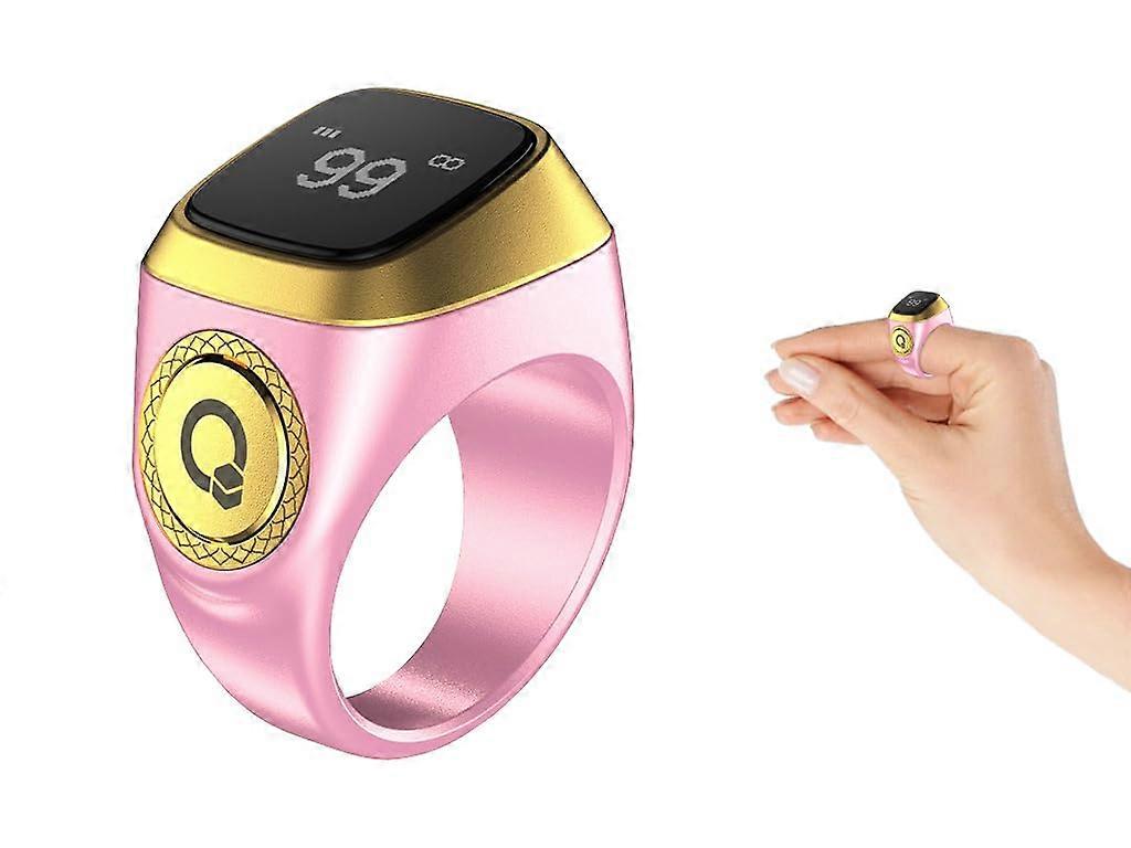 Smart Tasbih Ring with Bluetooth App Sync, OLED Display, Prayer Alerts, USB Charging, Pink 20mm