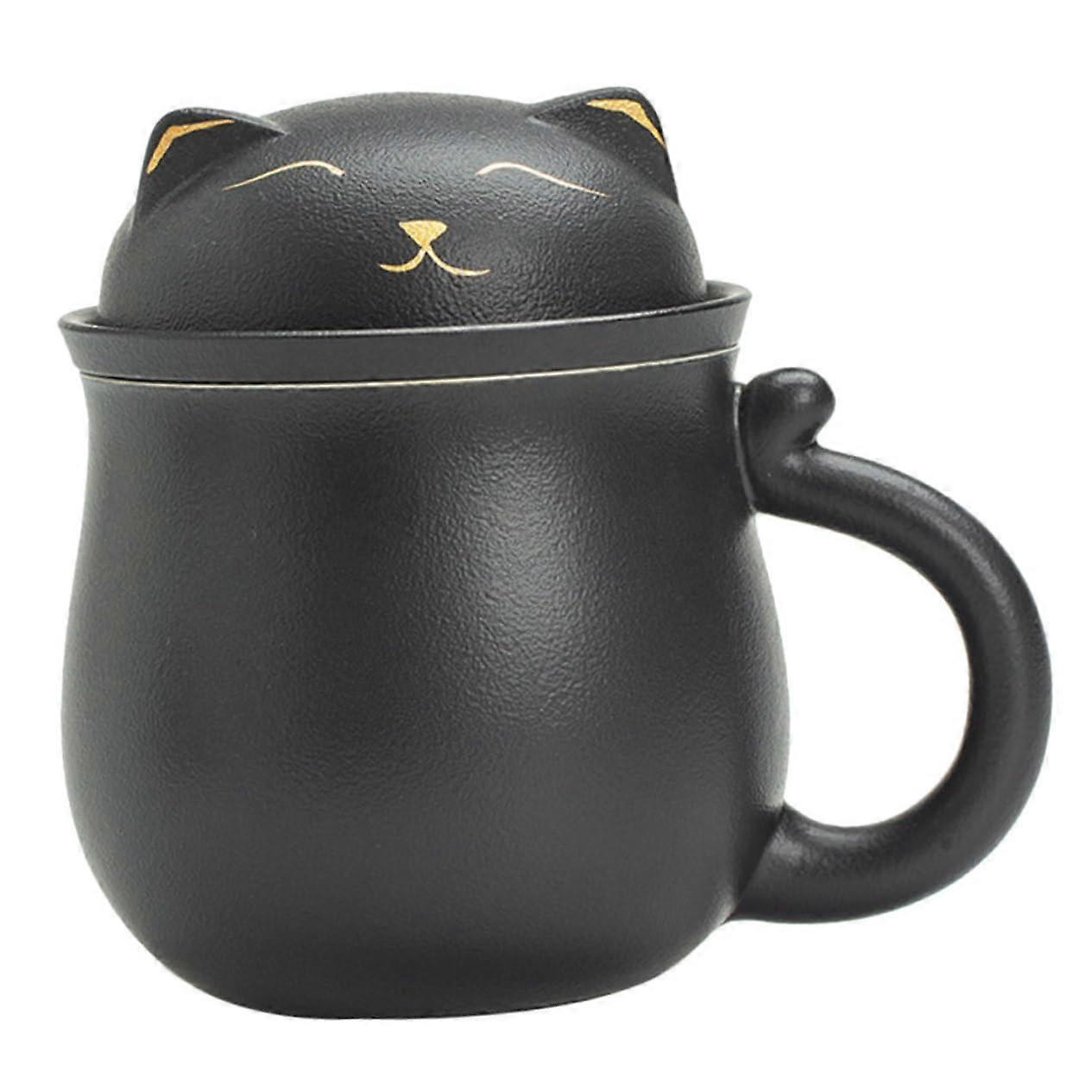 Large Capacity Tea Infuser Mug Ceramic Tea Cup with Strainer for Office and Home Black