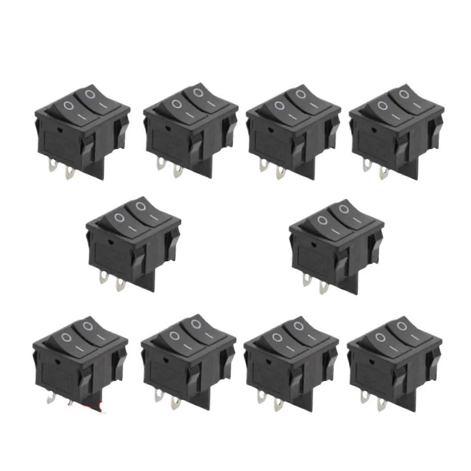 10PCS 21x24mm Double Pole Rocker Switch Kit 6A/12A 250V AC KCD5 Black  Current