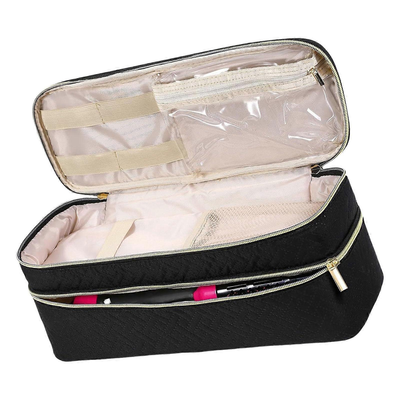 Travel Hair Dryer Case with Large Capacity Double Layer Design and Multiple Compartments for Styling Tools