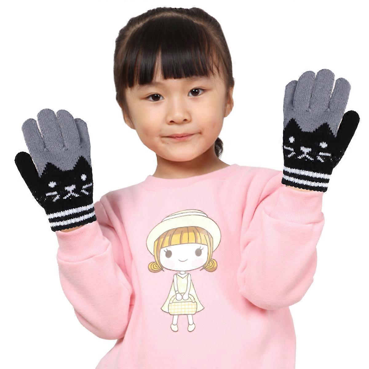 Stickade handskar flickhandskar för barn varma vinterhandskar svarta