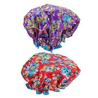 Waterproof Shower Caps 2Pcs for Shower with Elastic Printed Bathing Caps