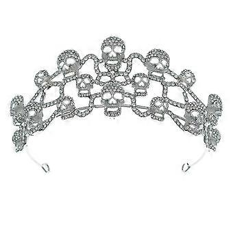Zilveren haarband, tiara met doodskop en kristallen, cosplay hoofdband, gothic feestkostuum haaraccessoires