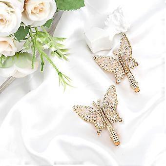 2 Pcs 3D Moving Butterfly Hair Clips Pearl Hair Barrettes Crystal Rhinestone Barrettes Butterfly Hair Clips Glitter Bridal Hair Pieces Wedding Hair Ac