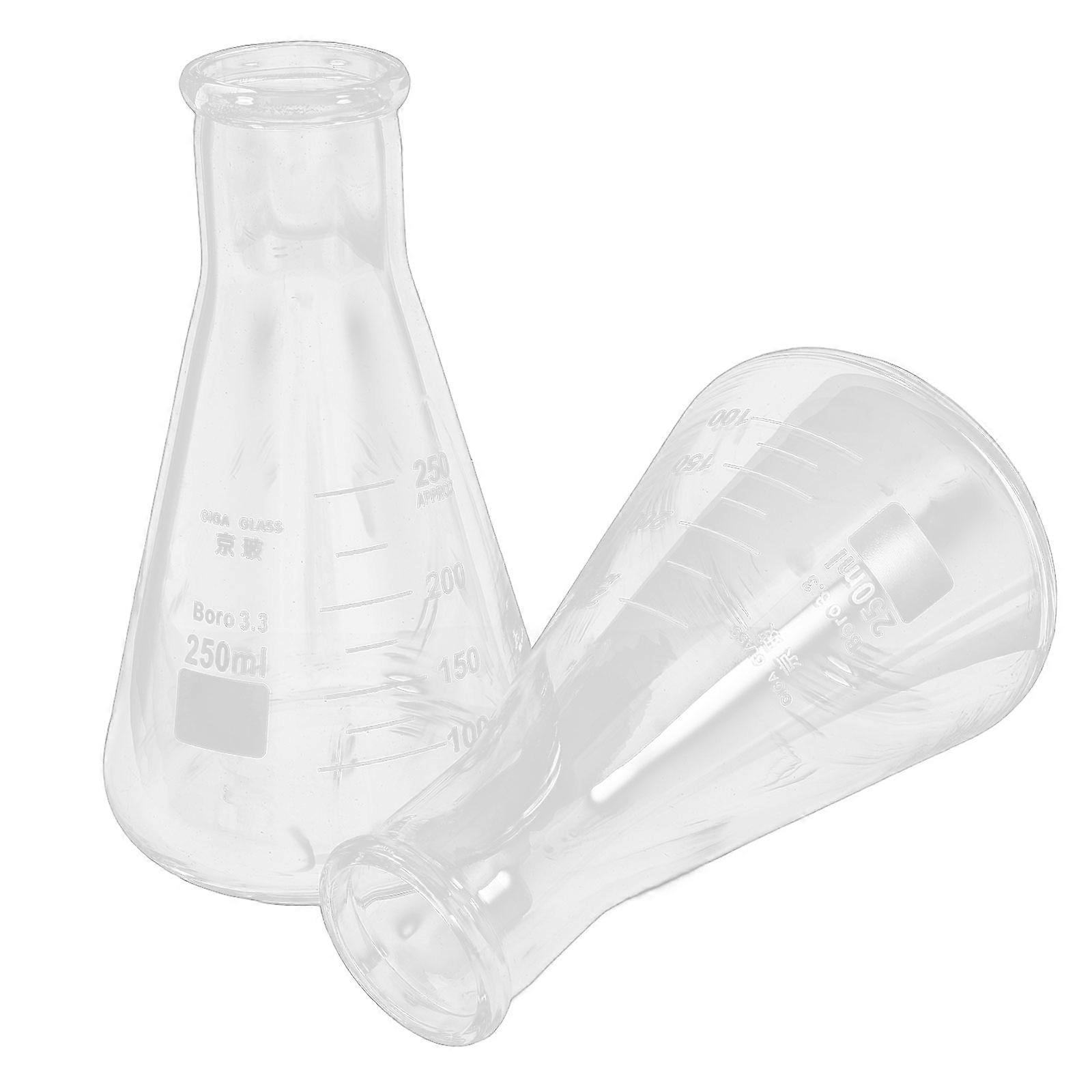 2pcs Simple Erlenmeyer Flasks Sturdy Glass Flasks Practical Thickened Flasks