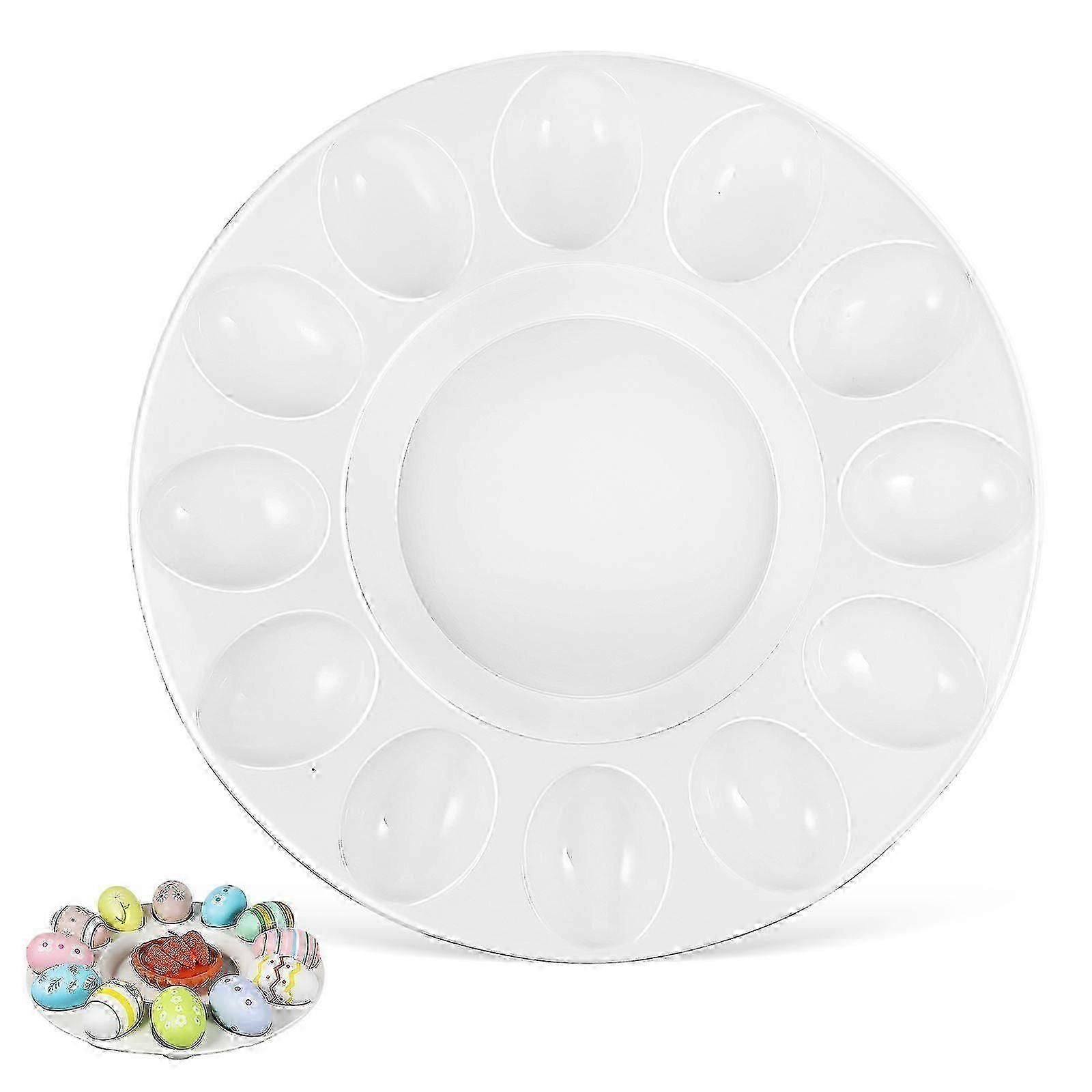 Ceramic Egg Serving Platter, Deviled Egg Tray, 10.5 Inch Egg Keeper for Easter Table Setting, Holiday Kitchen Storage, 1 Piece
