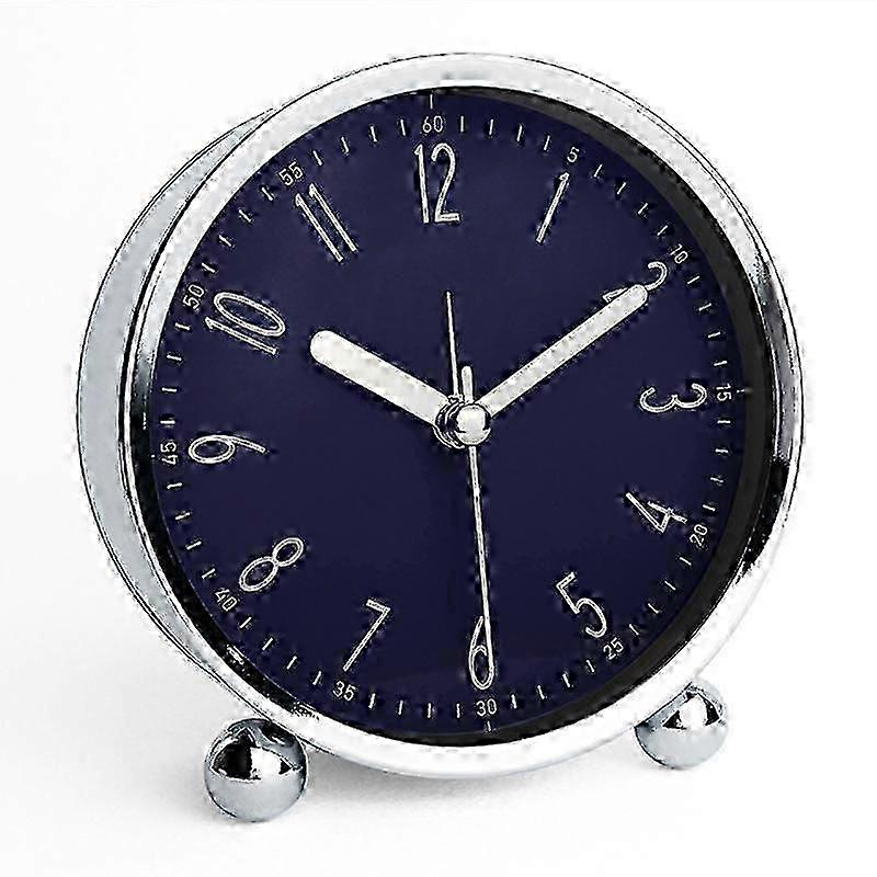 Metal Shell Clock Desk Alarm Bedside Quartz Clock Round Shape Simple
