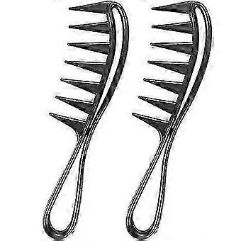 2-teiliger Kamm mit breiten Zinken, Lockenkamm, Haifischkamm, Haarstyling-Zubehör, professioneller Salonkamm, Afro-Grobkamm, antistatisch, langlebig, schwarz, 19 x 5 cm, nlok