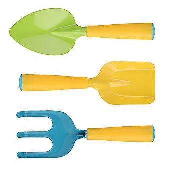 Set di 3 attrezzi da giardinaggio per bambini, ideali per giocare in spiaggia.