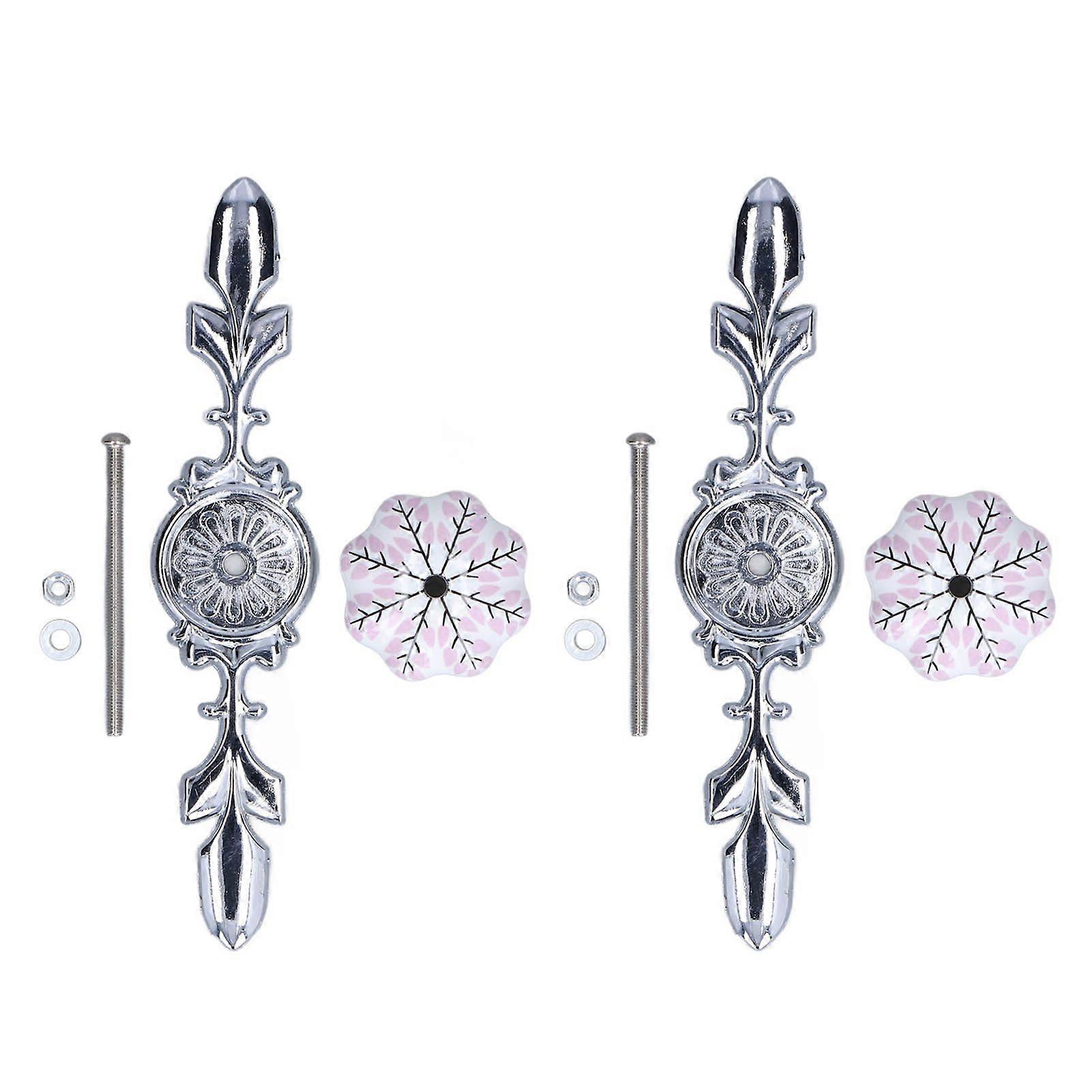 2pcs/set Ceramic Cabinet Handle Modern Simple Style Hand Painted Ceramic Cabinet Knobs1061D Flower Pattern