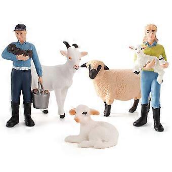 Set di 5 statuette di animali da fattoria: capra realistica e contadino. Giocattoli educativi per bambini.
