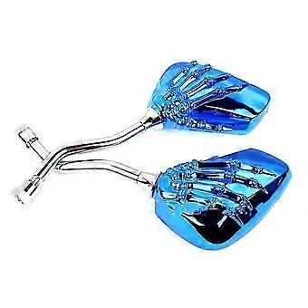 Motorcycle Rearview Mirrors, 2 Pieces, 360 Degree Full Angle Adjustment, Convex Glass, Stainless Steel Long Arm, Skeleton Hand Pattern