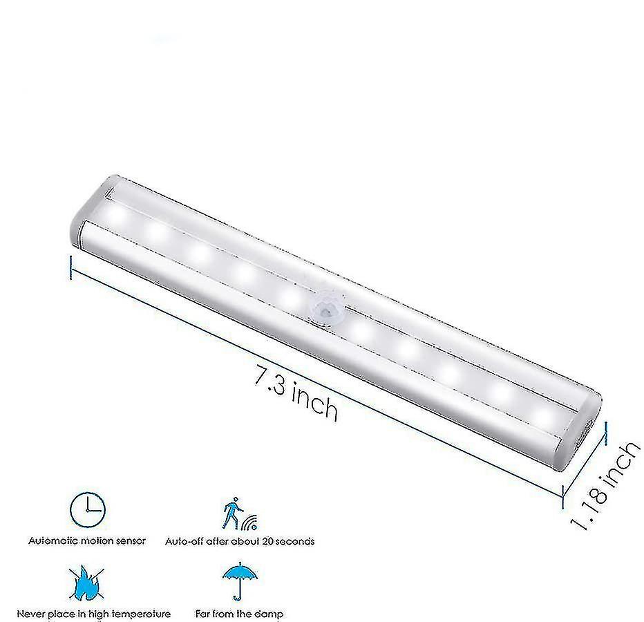 Motion Sensor Light Bar, (10 Led, 3 Pack)  Wardrobe Wireless Lamp