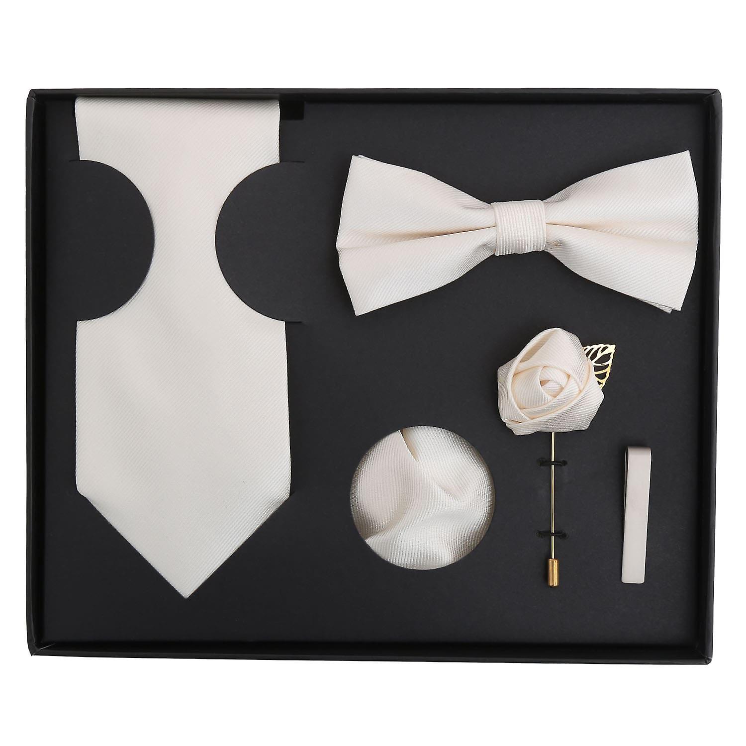 Pearled Ivory Plain Twill Tie 5pc Gift Box Set