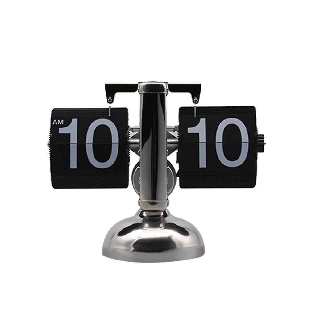 Vintage Modern Auto Flip Style Scale Design Dual Stand Metal Desk Clock 4