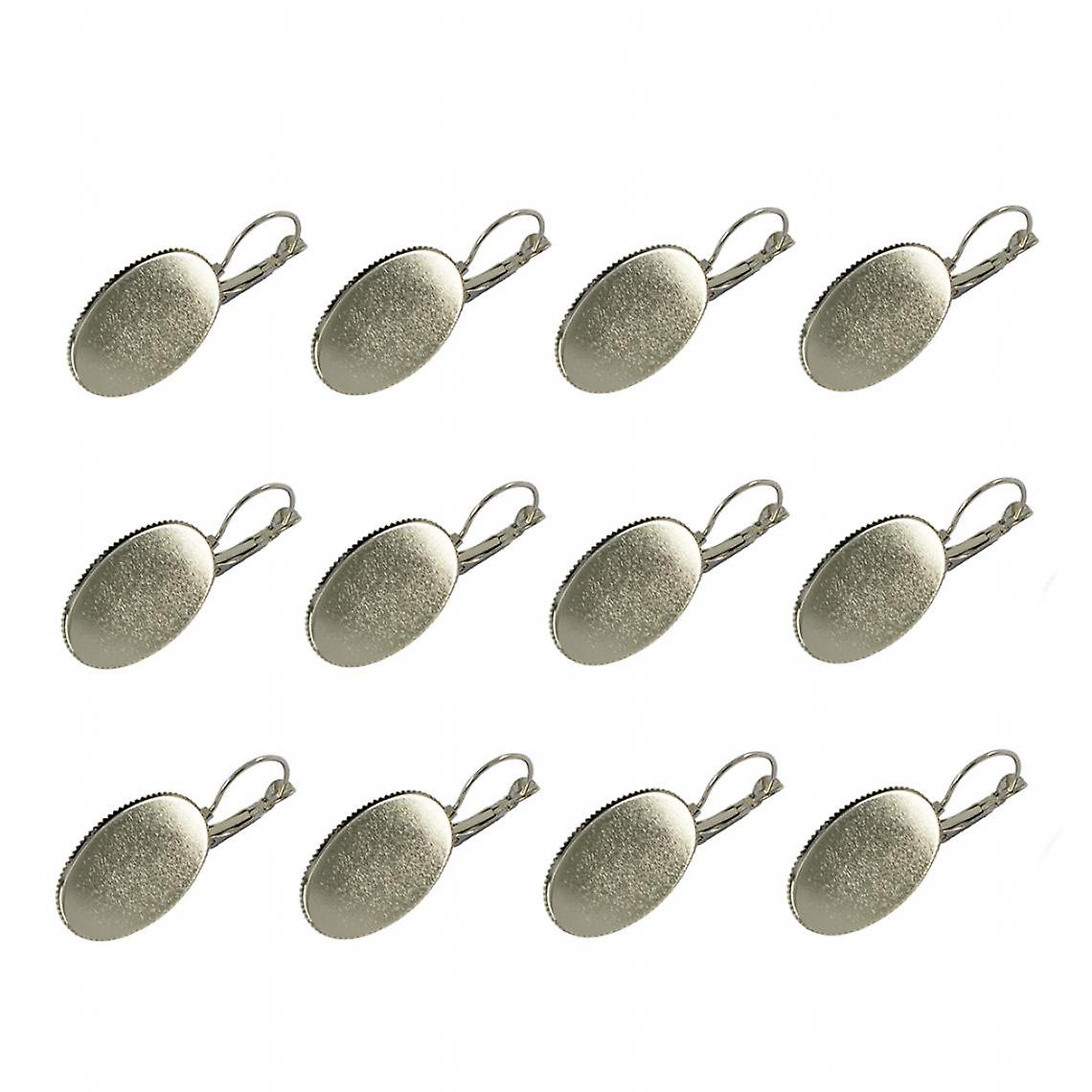 12pcs Blank Oval Base Ear Hook For Earring Making - Silver