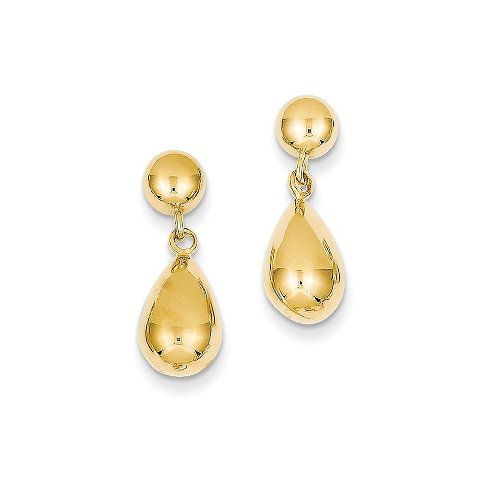 14k Yellow Gold Polished Teardrop Hollow Post Dangle Earrings 21x8mm Wide-Dangle Earring for Women
