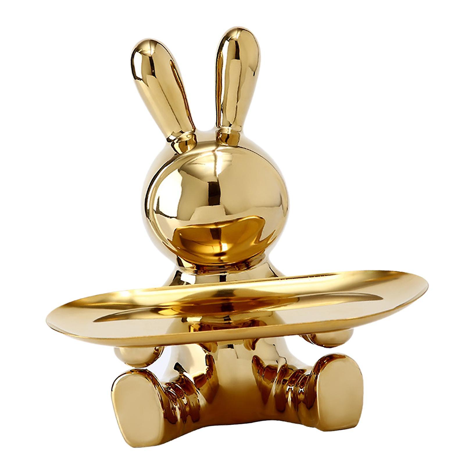 Creative Rabbit Figurine Sculpture Sundries Container Vanity Tray Statue Aureate