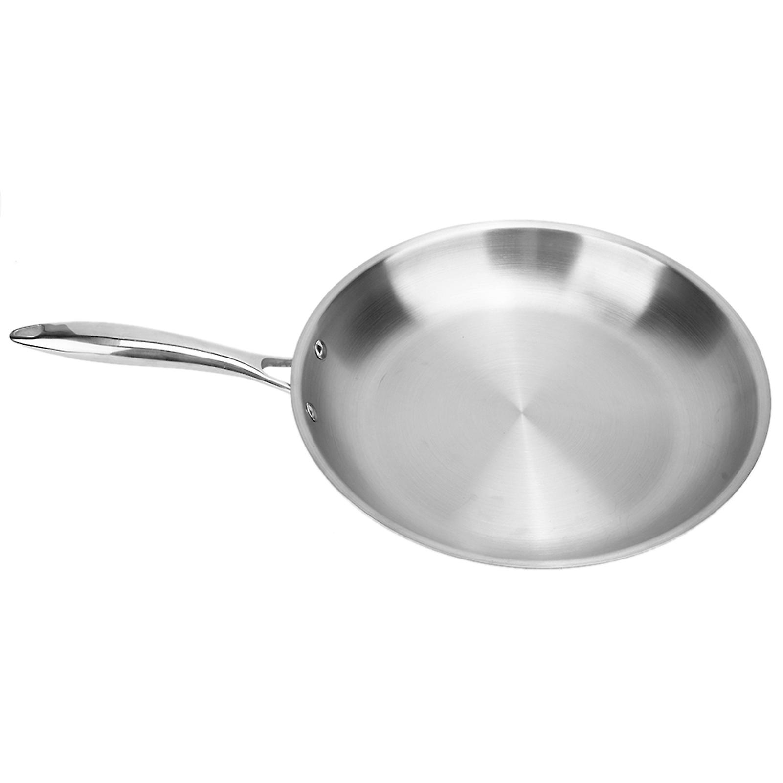 30 x 5cm Stainless Steel Fry Pan 3 Layers Induction Steak Pot Composite Bottom Arc Long Handle