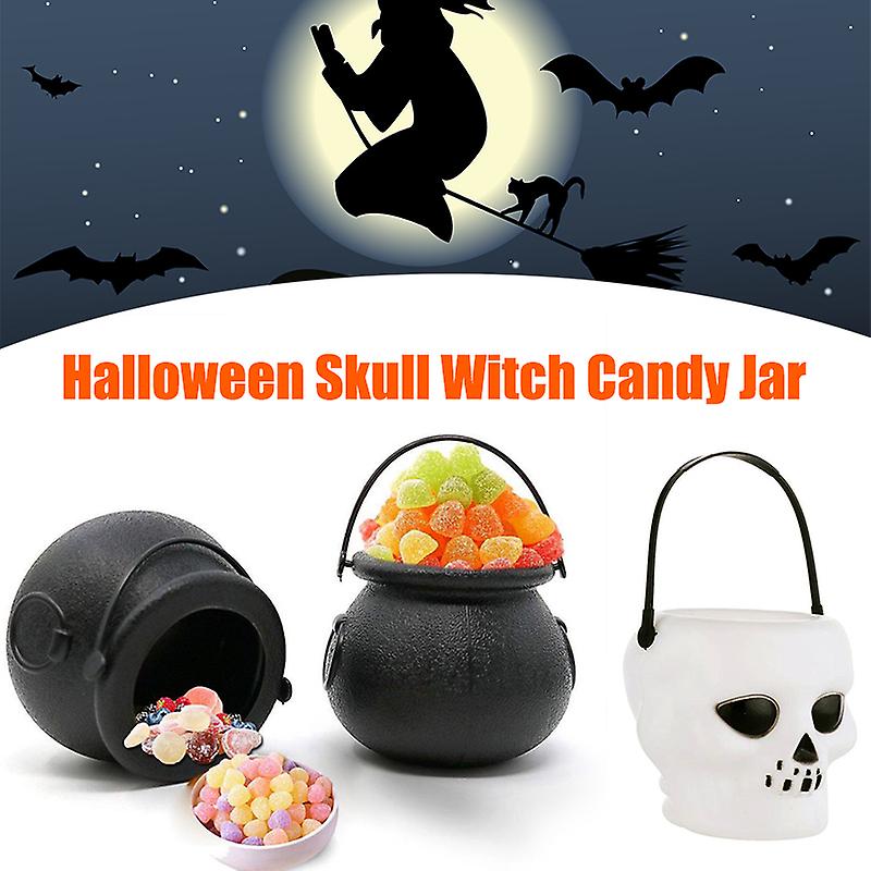 Halloween Candy Kettle Mini Plastic Witch Cauldron Candy Pot Hanging Buckets with Handle for Party