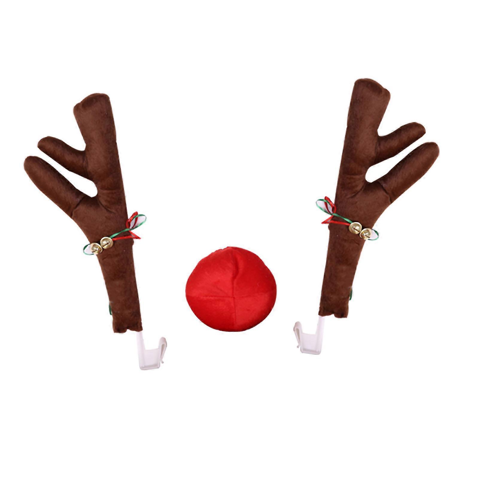 Ensemble de nez de renne mignon et drôle avec cloches pour décoration de voiture de Noël, marron