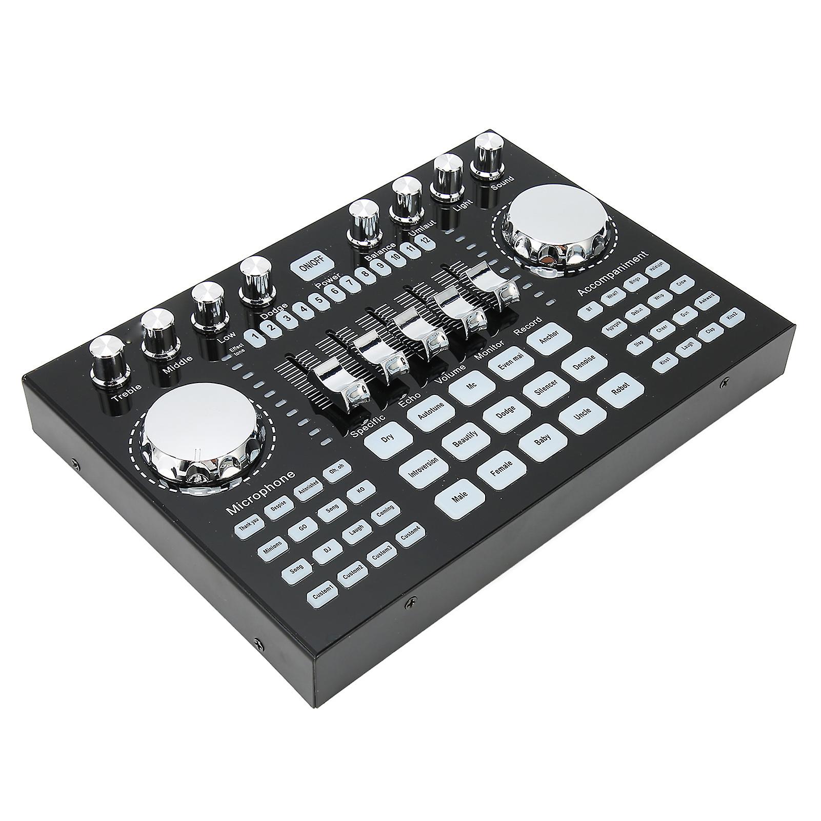 Live Sound Card Large Knob Bluetooth 5.0 DSP Noise Reduction HiFi Mini Sound Mixer with RGB Light for PC Black Black 