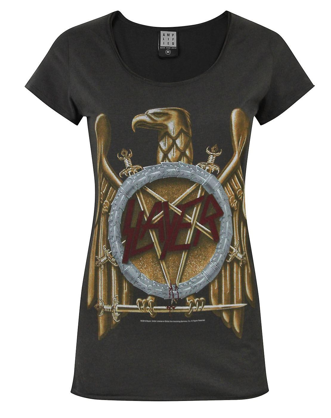 Amplified Clothing Womens Short Sleeved T-Shirt Grey Slayer Eagle Logo