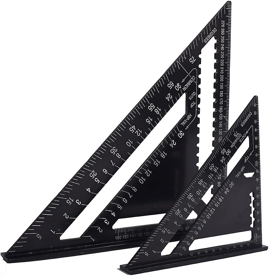 2pcs Triangle Square Angle Ruler Protractor High Precision Aluminum Alloy Measuring Tool, Aluminum Square Carpenter Square Tool, Black(17cm & 30cm)