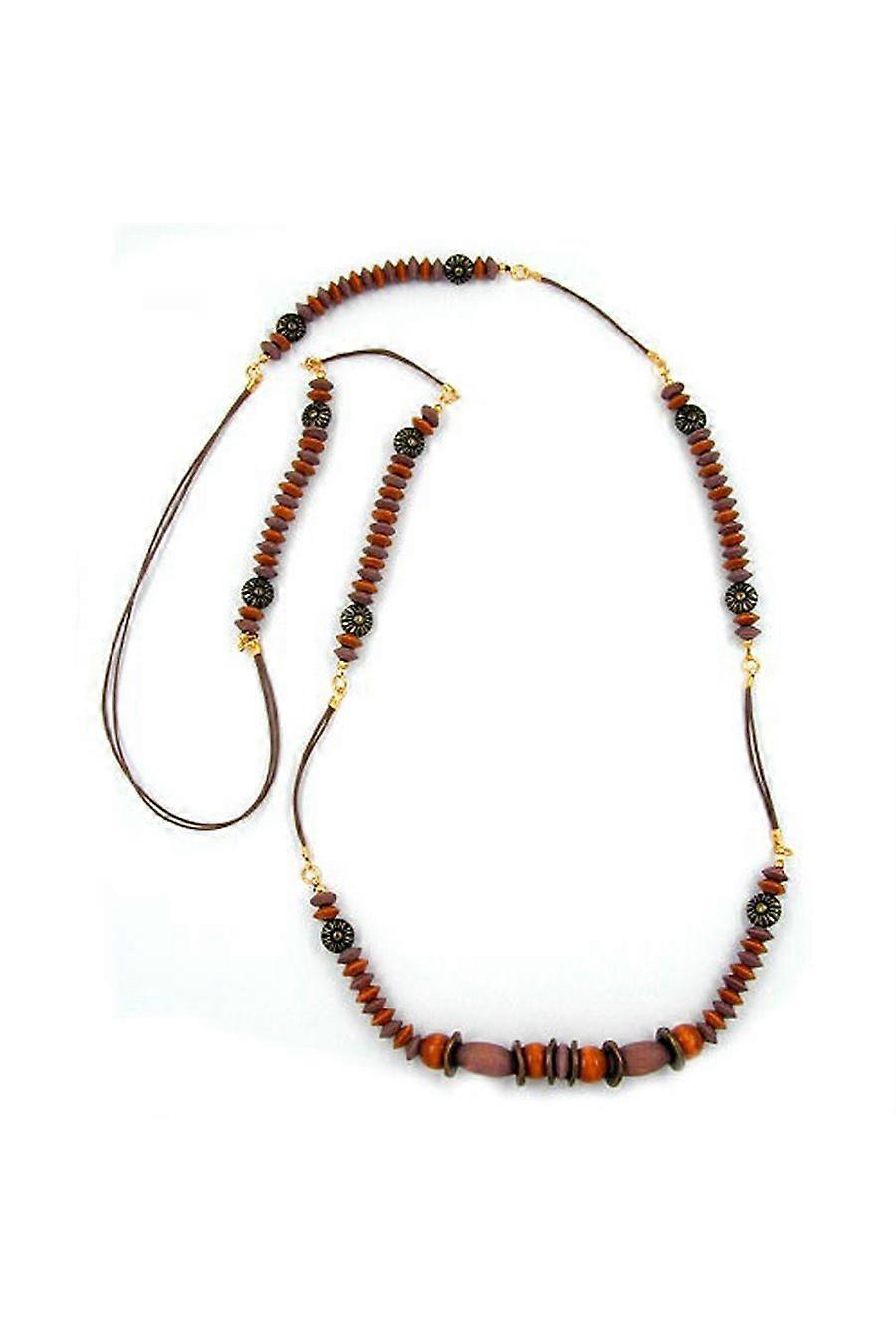 Necklace Beads Ochre-brown 110cm - Gl04685