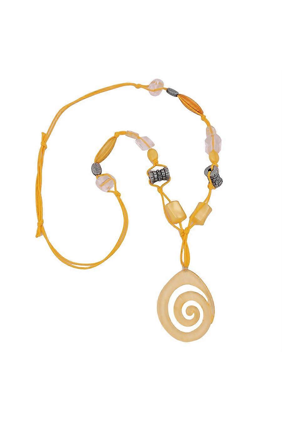 Necklace Yellow + Antique-silver Beads - Gl01056