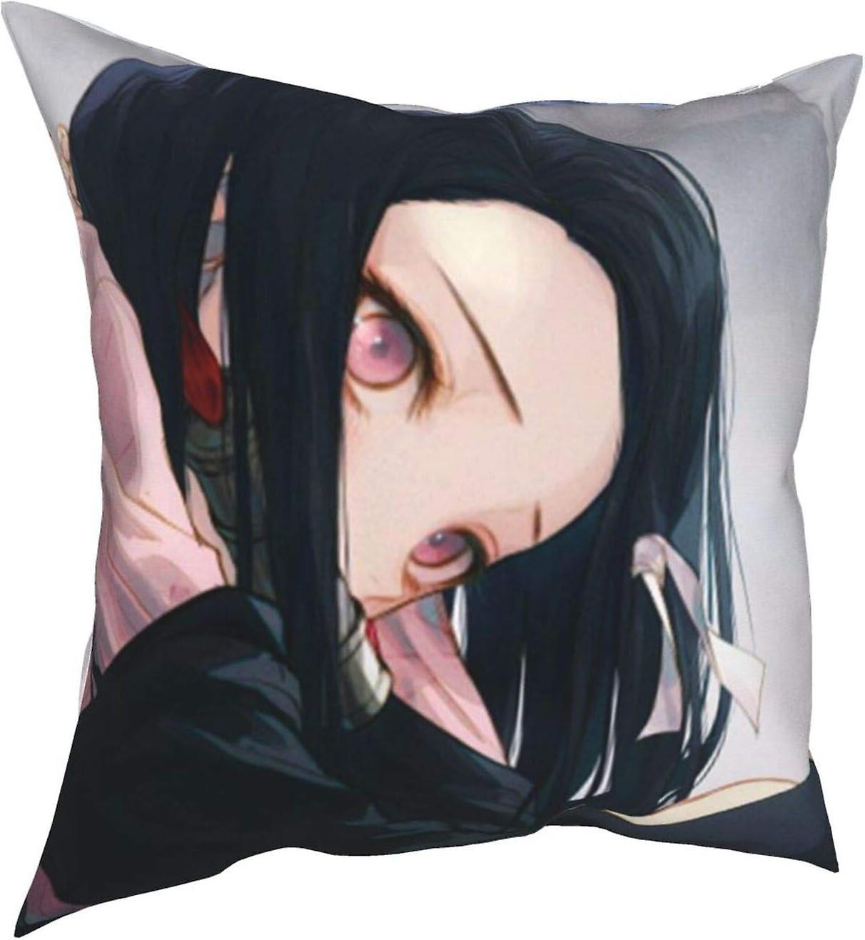 室内装飾鬼滅の刃アニメスロー枕カバー、ホームソファベッドソファカーデコレーション快適なクッションカバーファのためのソフトスクエアスロー枕カバー