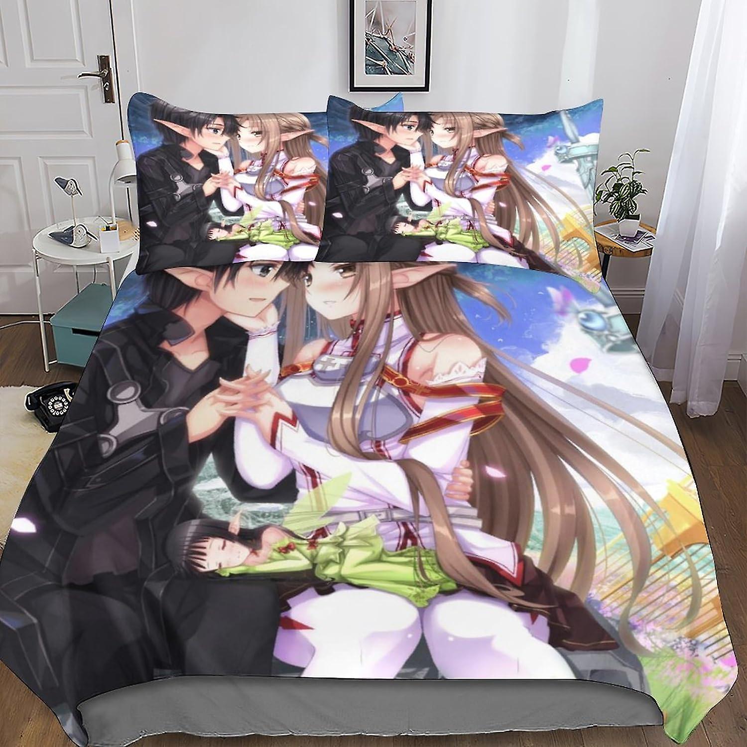 Sword Art Online Vibrant 3D Print Duvet Cover Set with Hidden Zipper Closure - Microfiber Anime Bedding Set with Pillowcases - Perfect for Boys And Gi