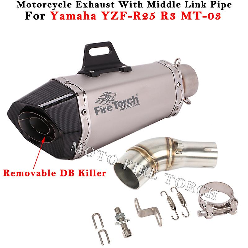 Motorrad Auspuff flucht system modifizieren Schall dämpfer mit mittlerem Verbindungs rohr DB Killer Edelstahl für Yamaha YZF-R25 R3 MT-03 MT03