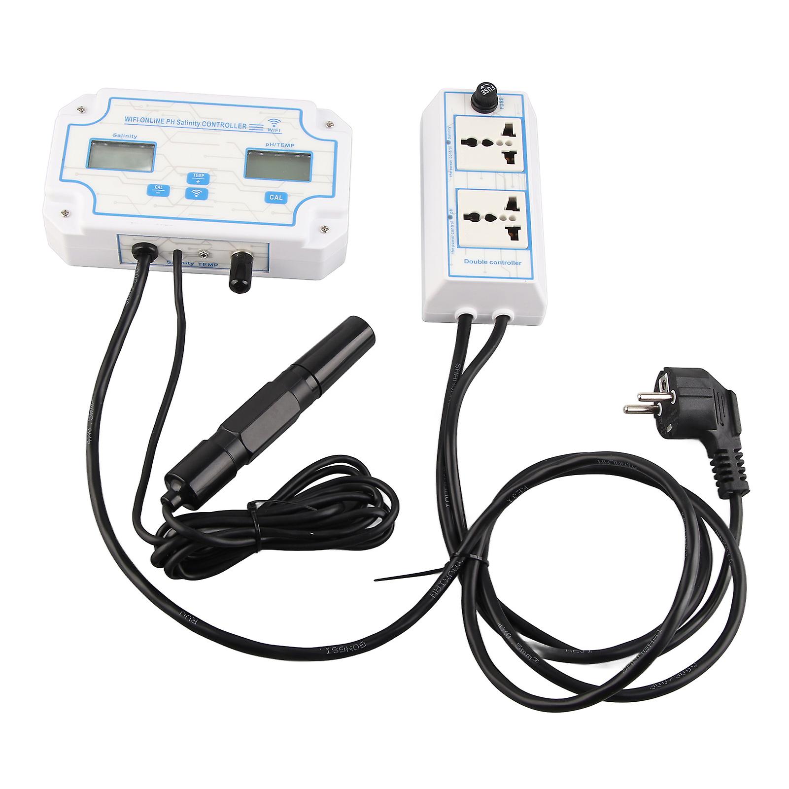 Digital Water Quality Controller Water Temperature PH Salinity Meter with Wireless APP WIFI Function EU Plug 230V