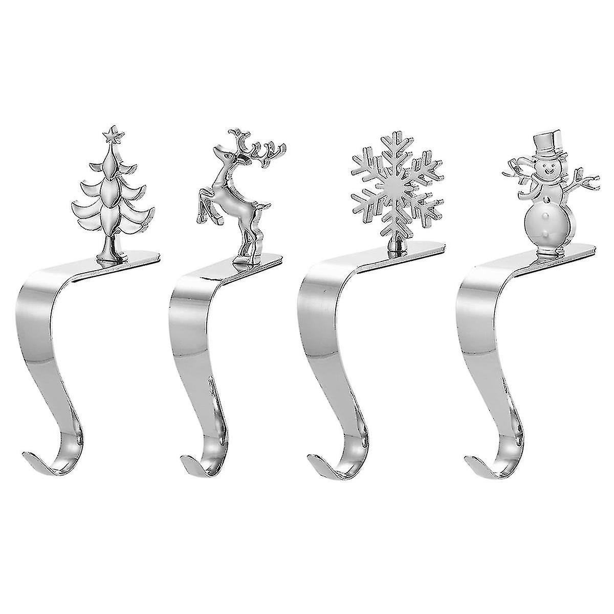 クリスマスストッキングホルダー、マントルピースフックシルバーカラースノーフレークツリーホリデーデコレーションクリスマスギフトバッグ