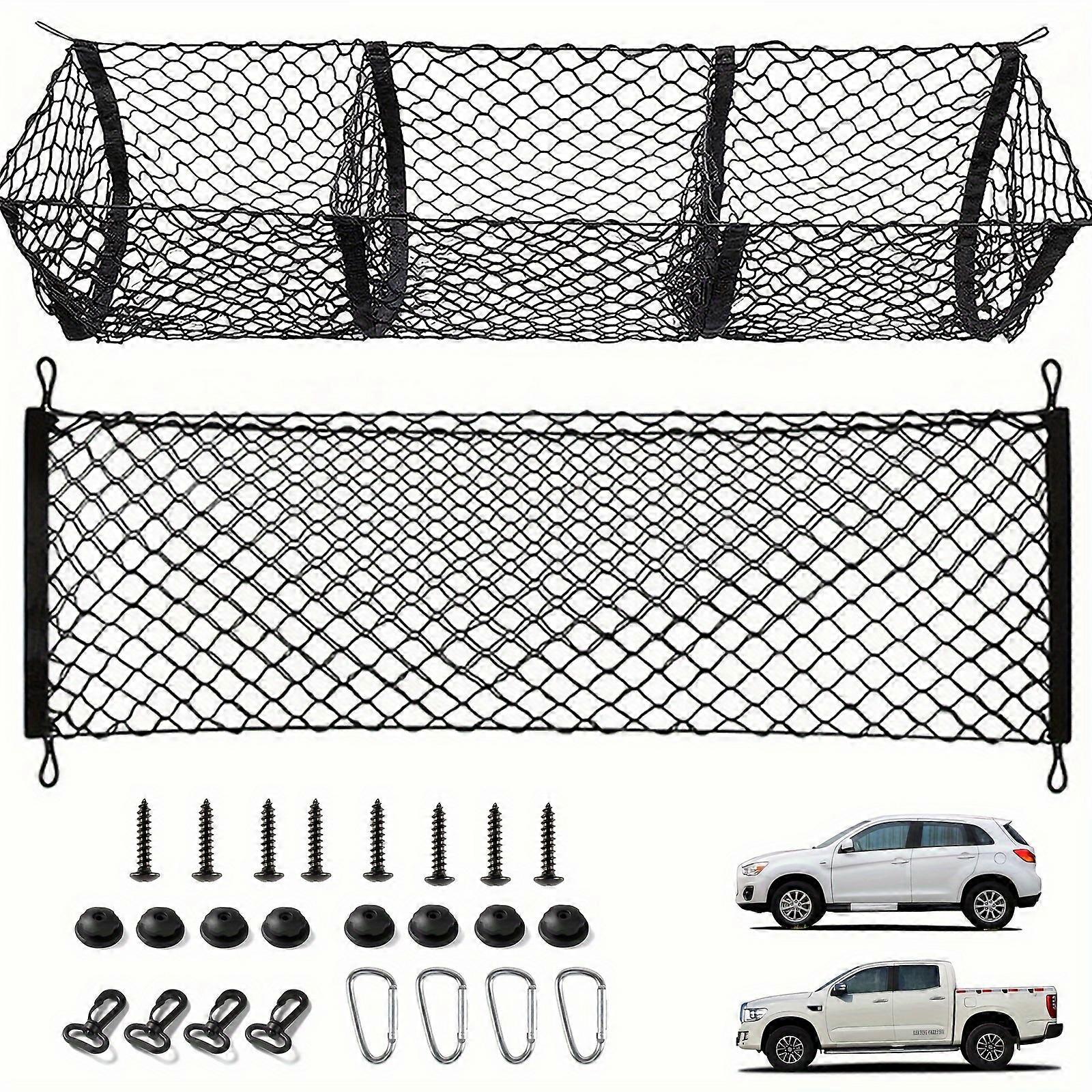 2 Pack Cargo Net Sets for Pickup Truck Bed & SUV Trunk-Universal Elastic Mesh Trunk Bag Interior Accessory Storage Large Double-Layer net and Three-Po