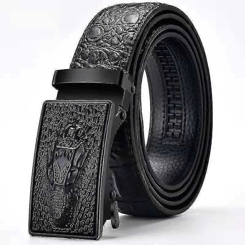 Men's Leather Belt With Plaque Buckle Crocodile Pattern