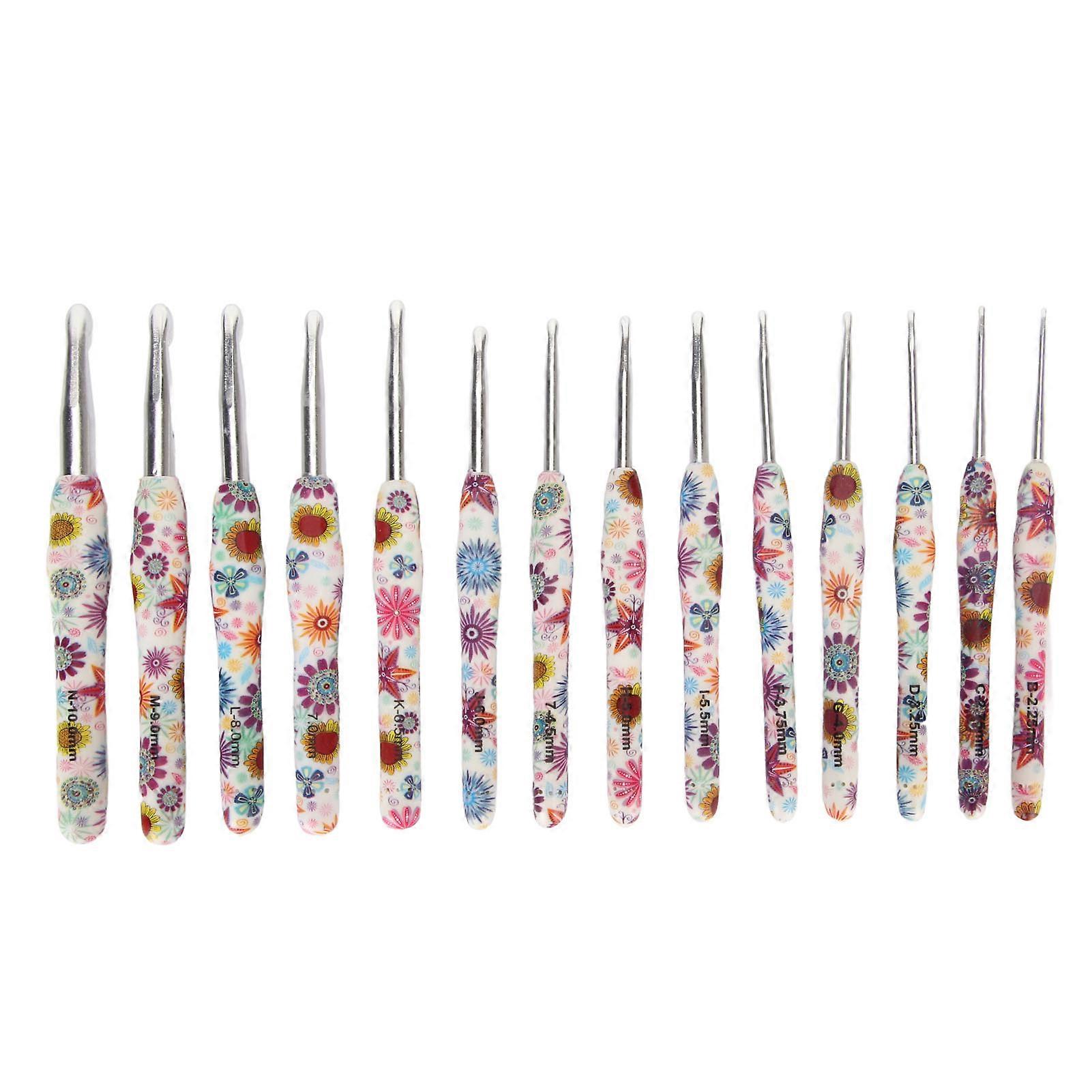 14pcs Crochet Hooks Set Ergonomic Arthritis Handle Sunflower Printing DIY Aluminum Crochet Hooks for Beginners for Craft