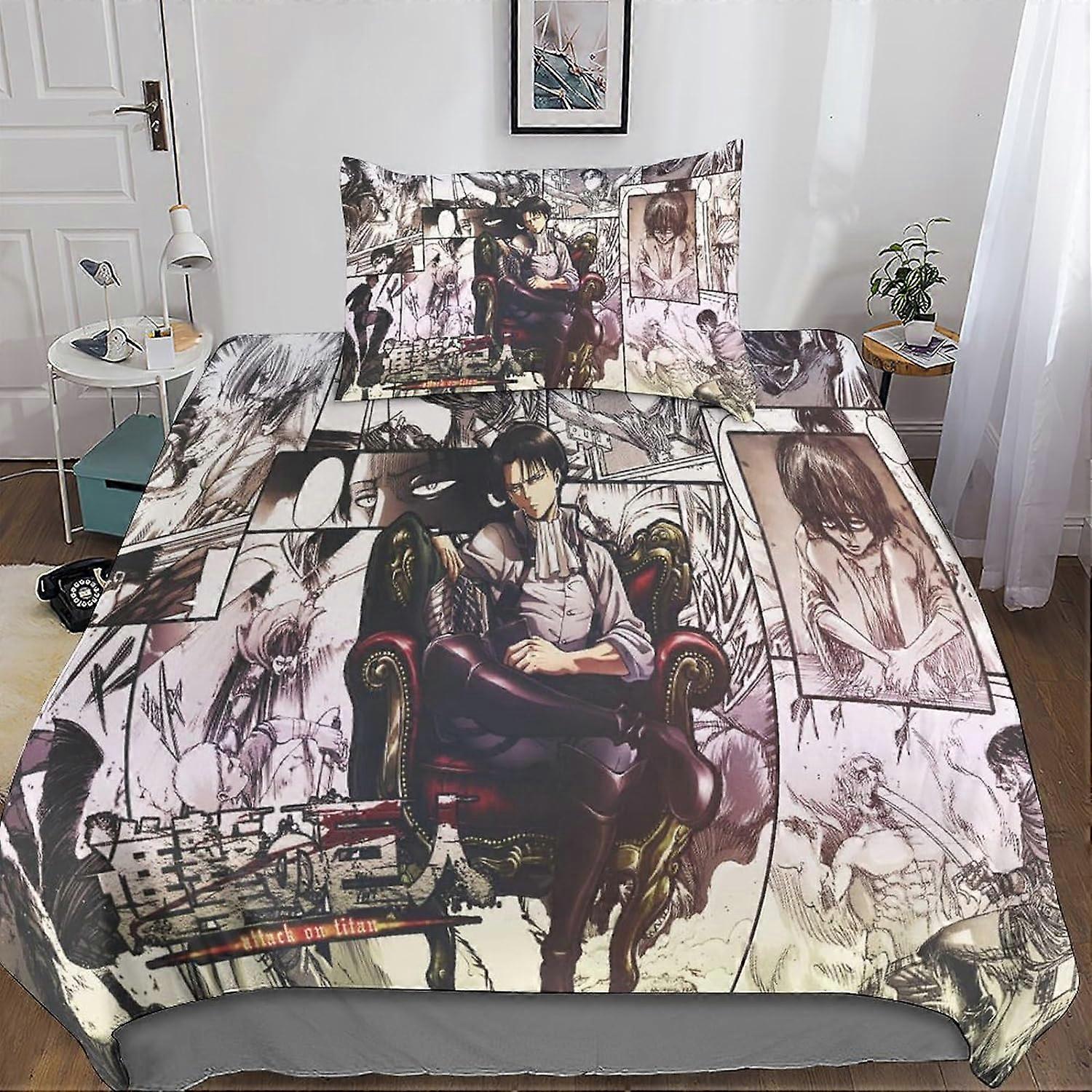 Attack on Titan Duvet Cover 2 Pieces, 3D Bedding Set with Zipper Microfiber Bedding Set with Pillowcase for Adults and Children Single