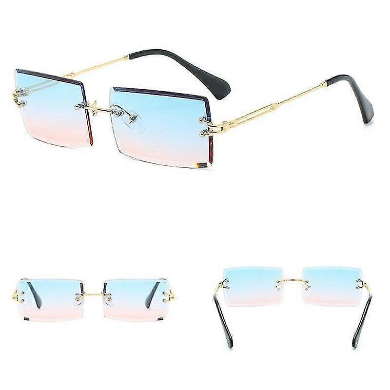 pink glass uv400 rectangle rimless sunglasses tinted frame lens