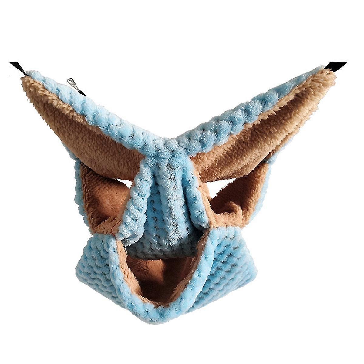 Small Animals Hammock, Ferret Sugar Glider Triple Bunk Bed Cage Warm Plush Hanging Hammock Bed Hideout for Blue