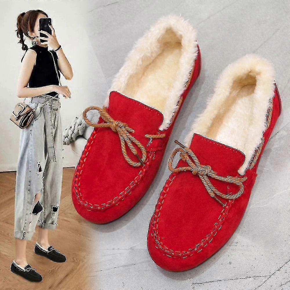 Kvinners mokkasiner Varm Faux semsket saueskinn pels foret Vinter Loafers Tøfler