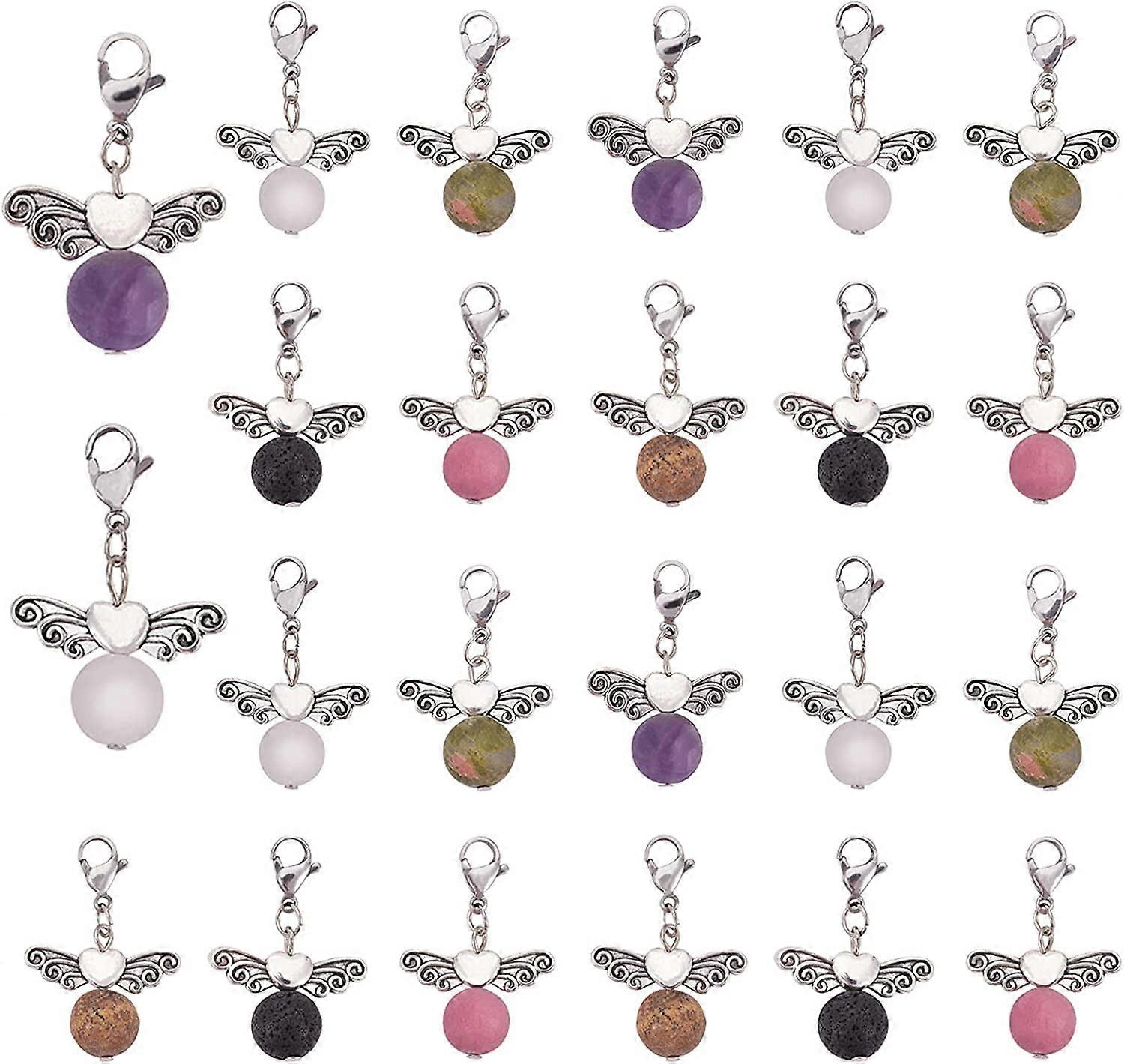40pcs 10 Color Angel Wing Charms Chakra Pendants Charms with Angel Guardian Angel Fairy Dangle Charms with Lobster Claps for Earring Necklace Bracelet